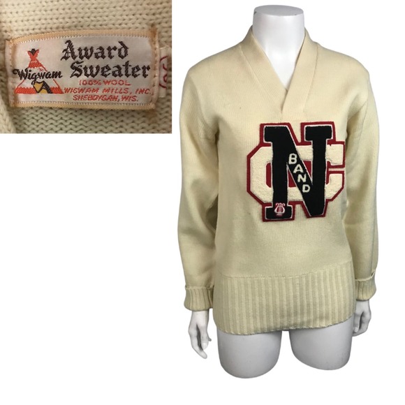 1960s Wool Band Letterman Pullover School Sweater / Women’s XS/S * - Picture 1 of 4